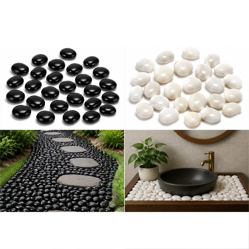 Aquarium Planting Ideas - Beyaz ve Siyah Cilalı Nehir Taşları